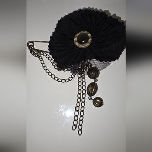 Accessorize Black and Bronze Brooch with Chain Details